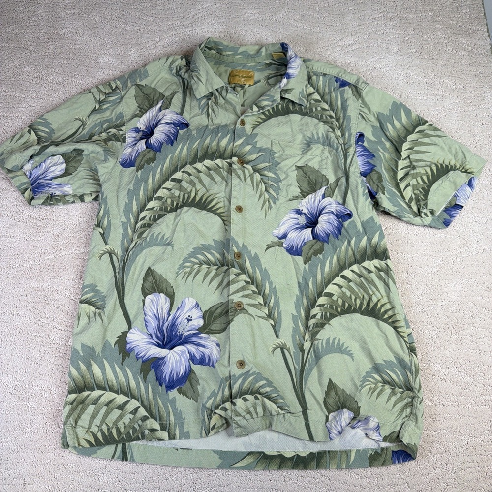 Men's‎ Tommy Bahama Medium 100% Silk Hawaiian Floral Button Shirt Resort